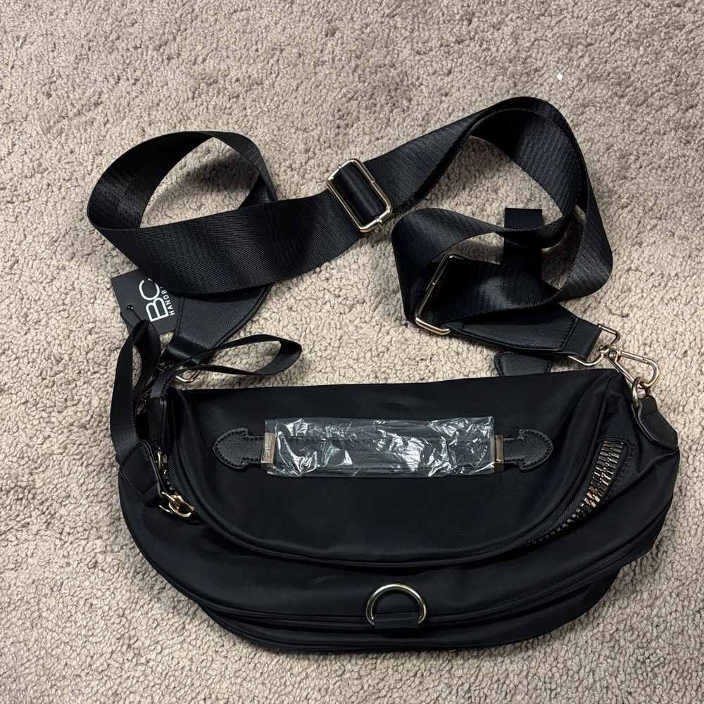 Black Crossbody Belt Bag with Wide Strap